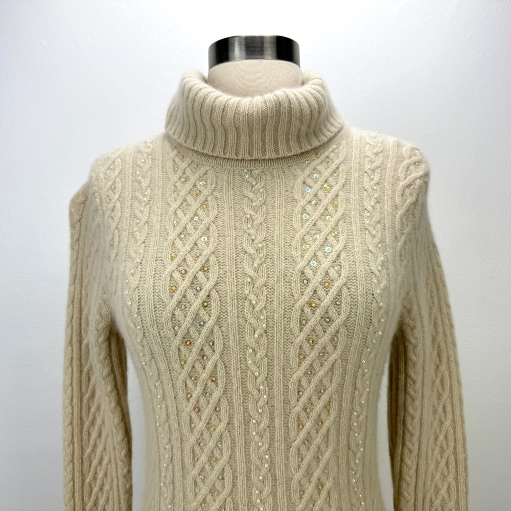 Sutton Studio Beaded Lambswool Angora Turtleneck‎ Sweater Cable Knit Fairy - Picture 3 of 15